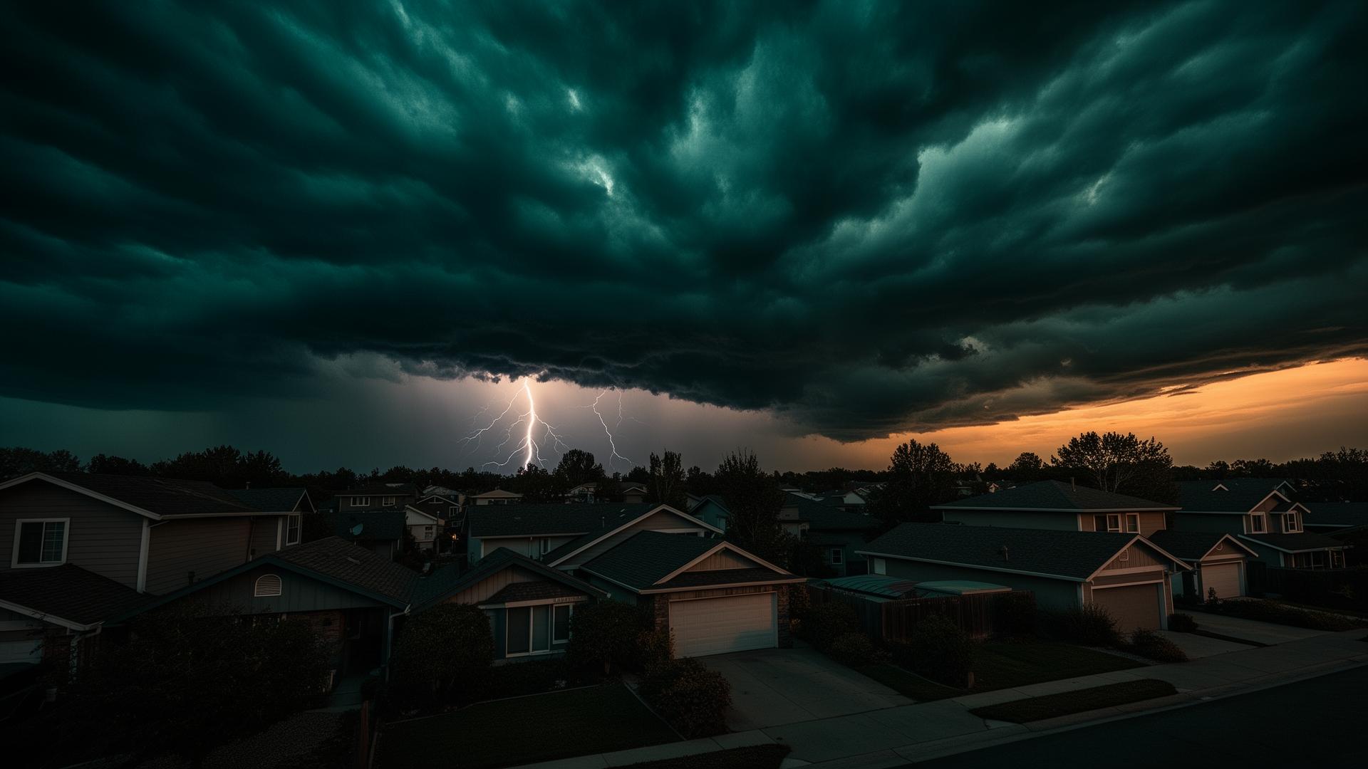 Dramatic storm over a residential neighborhood
